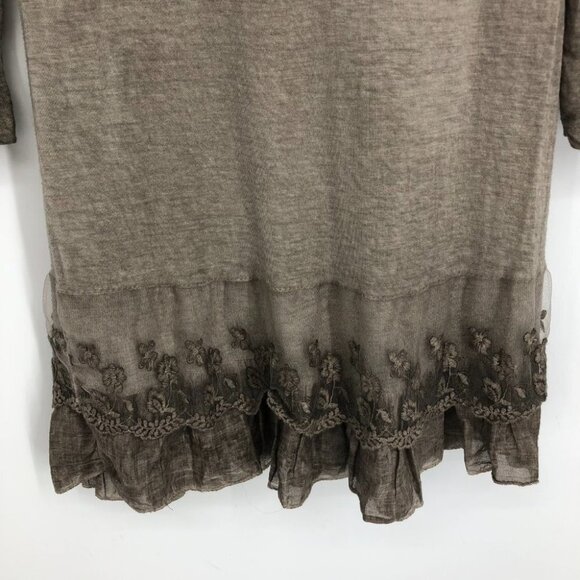 Boutique Taupe Lace Tiered Ruffle  Flowy Round neck Long Sleeve Tunic Dress - Picture 12 of 16